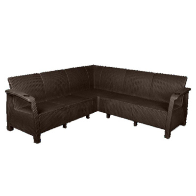 Диван пластиковый RATTAN Luxe угловой (коричневый)