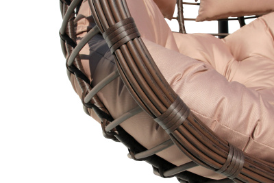 Кресло подвесное двойное Ортис (стойка+основание черный,корзн. корич.,подуш. беж. 3уп. (В))