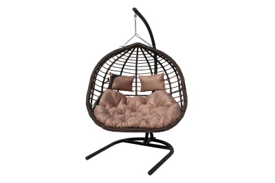 Кресло подвесное двойное Ортис (стойка+основание черный,корзн. корич.,подуш. беж. 3уп. (В))