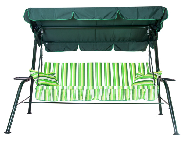 Качели садовые 3-х местные Стандарт Nova(каркас зеленый, м/э зеленый рис.полоска)1 уп.