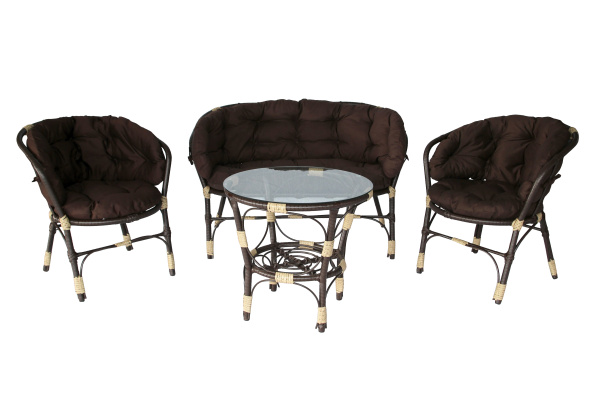 Набор мебели Багамы Лайт Х  7у(диван+1штаб 2 крес+3уп подуш+стол+стекл) иск рот корич,м/э корич (Б) 