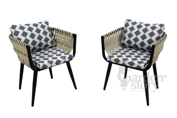 Кресло к набору Монте-Карло  (каркас черный, ротанг жемчуг РОМБ) 