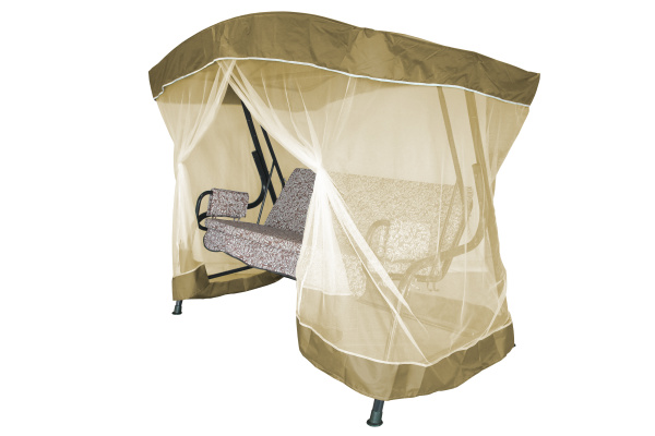 Качели садовые 3-х местные Ирис с москитной сеткой(каркас серый, м/э коричневый рис.вензель)2 уп.