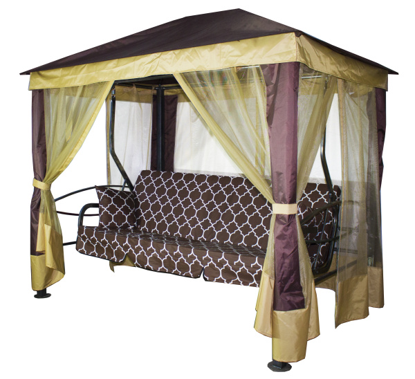 Качели -шатер 4-х местные Монреаль Премиум(каркас коричневый, м/э коричневый рис.арабеска)2 уп.