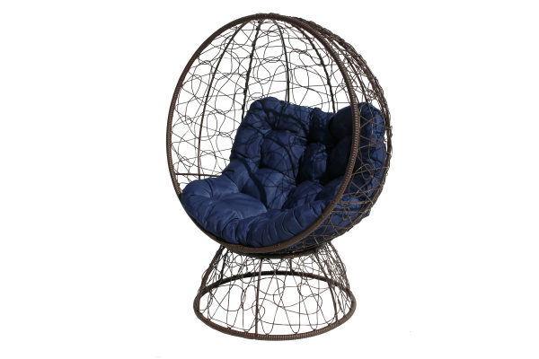 Кресло на подставке Николетта 1 уп (корзина коричневая, подставка коричневая, подушка синяя Т21) (M)