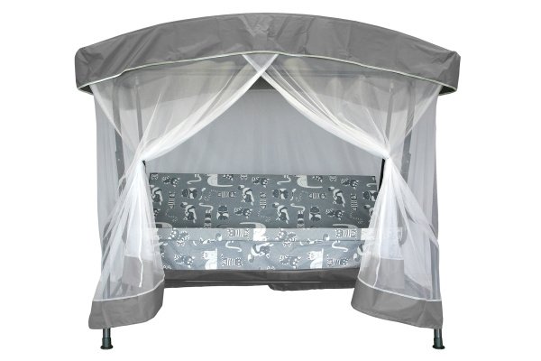 Качели садовые 3-х местные Ирис с москитной сеткой(каркас серый, м/э серый рис.кошки)2 уп.