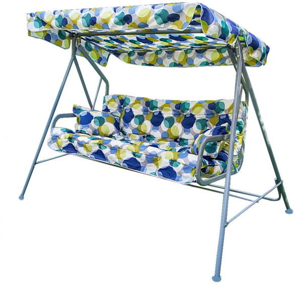 Качели садовые 2-х местные Бари(каркас серый, м/э разноцветный рис.круги)1 уп.