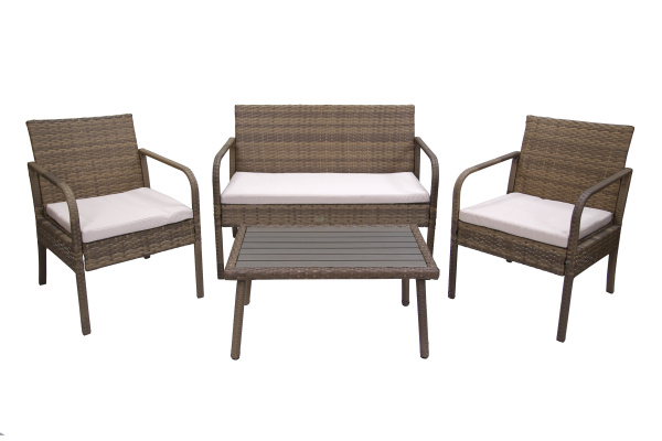 Набор мебели Лион  1 уп. (стол+2кресла+диван ротанг кор., подушки беж.) 
