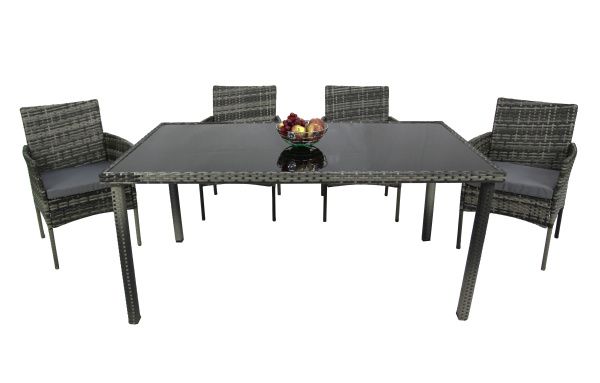 Набор мебели Нестор  3 уп. (стол + 4 стула ротанг серый, подушки серые) 