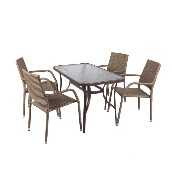 Набор мебели Гарда  (4 кресла+стол 70х120 см, каркас корич., ротанг светло-кор.) 