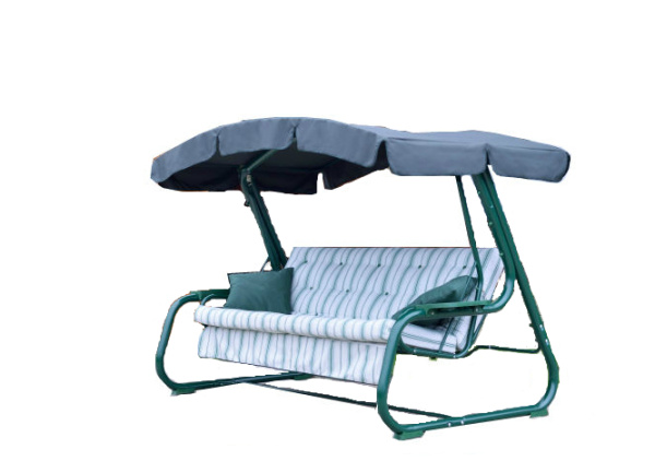 Качели садовые 3-х местные Мастак-2(каркас зеленый, м/э зеленый,белый  рис.полоска)2 уп.