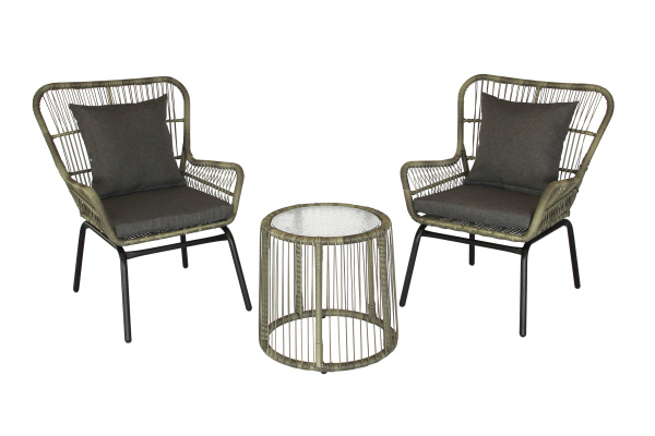 Набор мебели Конер  1 уп.(2 стула+стол, каркас черный, ротанг серый) 