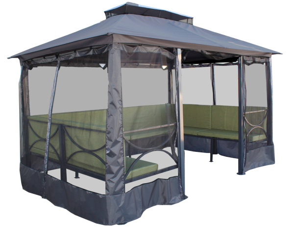 Шатер садовый Павильон 3 уп (каркас, тент графит, мэ зеленый)