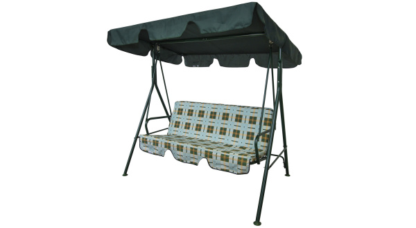 Качели садовые 2-х местные Габи(каркас черный, м/э зеленый рис.клетка)1 уп.