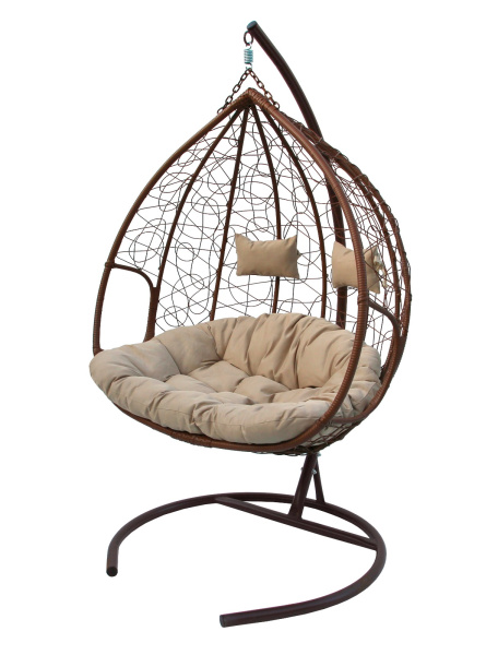 Кресло подвесное двойное Феникс (стойка+осн.КОРИЧ,корзн.кор..,подуш.беже.3уп. (M))