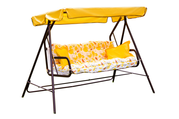 Качели садовые 2-х местные Бари(каркас коричневый, м/э желтый рис.лимоны)1 уп.