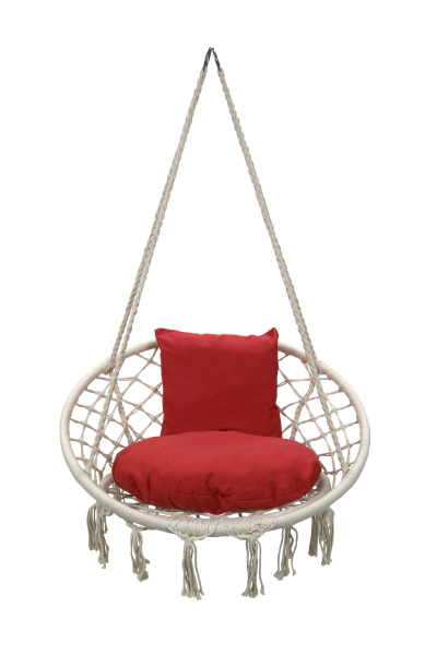 Кресло подвесное Фиби (корзина белая, подушка красная )