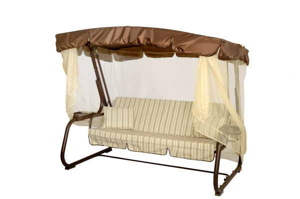 Качели садовые 3-х местные Турин меб.ткань(каркас коричневый, м/э бежевый рис.полоска)1 уп.