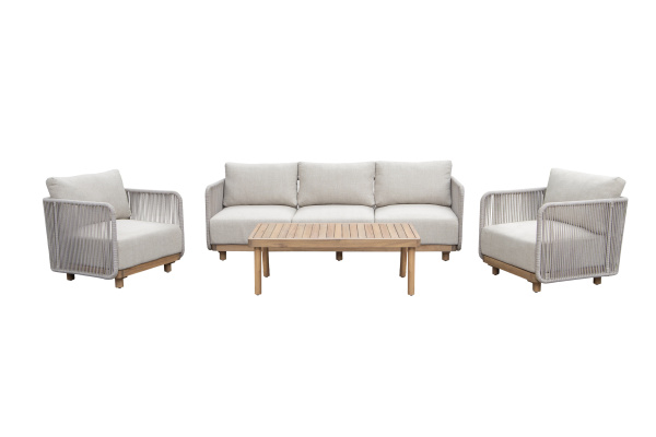 Набор мебели Берта  2 уп.(стол+2 кресла, диван, серый, подушки бежевые) 