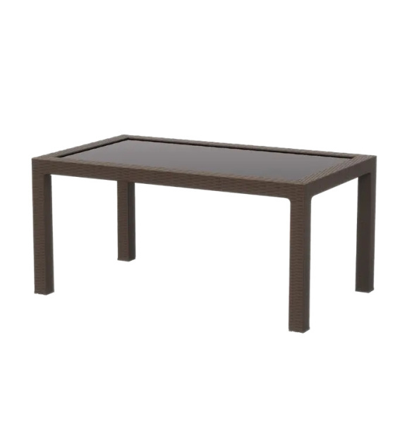 Стол пластиковый RATTAN 160x95см прямоугольный со стеклом (коричневый)