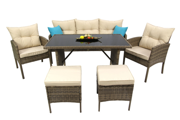 Набор мебели Милена  2 уп. (стол+диван+2 стула+2 кресла ротанг кор., подушки бежевые+декоративные по