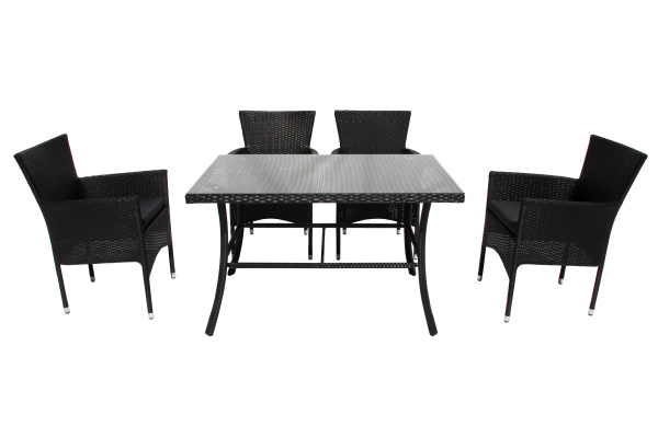Набор мебели Аскер  5 уп.(4 стула Аскер с под.+стол 120см, каркас черн, ротанг черн.) 