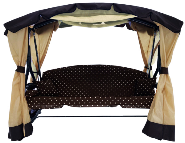 Качели садовые 4-х местные Сахара(каркас коричневый, м/э  коричневый рис.горошек)2 уп.