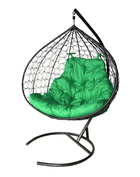 Кресло подвесное Фиджи Лайт Х двойное (стойка+основание.черн.,корзн.черн.,подуш.зеленая 3уп. (Б))