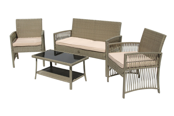 Набор мебели Лондон  1 уп. (стол+2кресла+диван ротанг серо-бежевый, подушки бежевые) 