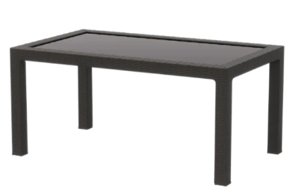 Стол пластиковый RATTAN 160x95см прямоугольный со стеклом (антрацит)
