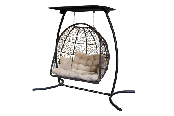 Кресло подвесное Беатрис (стойка+основание.черн.,корзн.корич.,подуш.беж. 2уп. (Т))