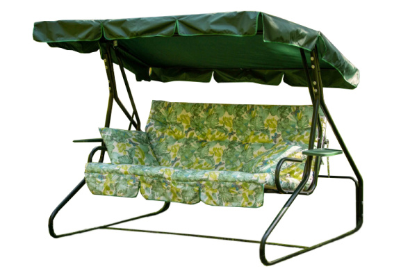 Качели садовые 3-х местные Люкс 3 УЦЕНКА(каркас зеленый, м/э разноцветный рис.листья)1 уп.
