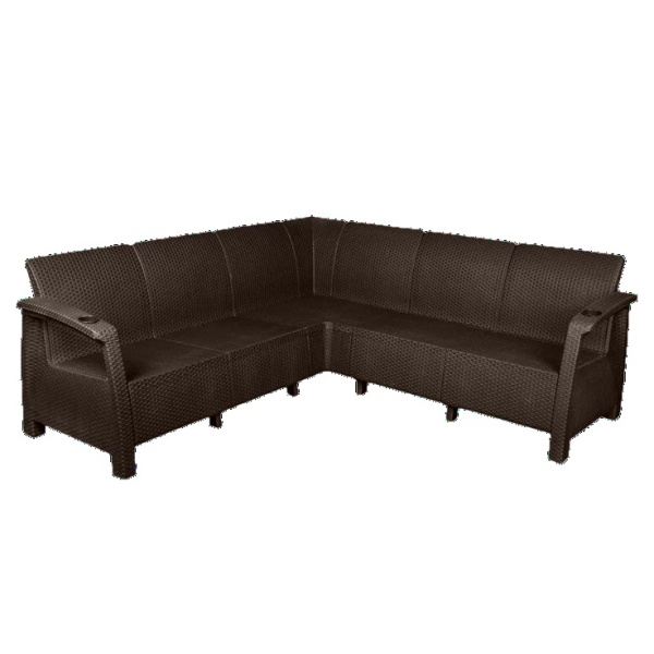 Диван пластиковый RATTAN Luxe угловой (коричневый)