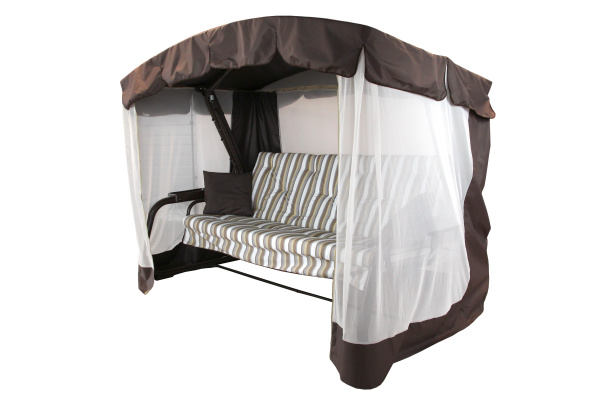 Качели садовые 4-х местные Саванна-2(каркас коричневый, м/э разноцветный рис.полоска)2 уп.