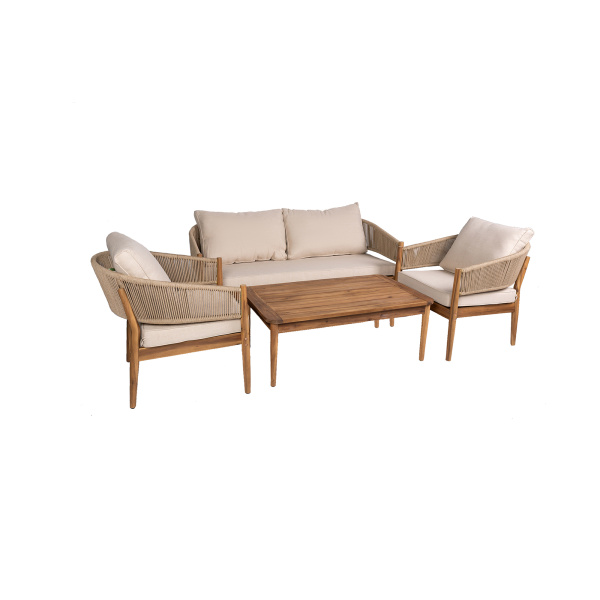 Набор мебели Эрика  2 уп.(стол+2кресла, диван, акация, подушки бежевые) 