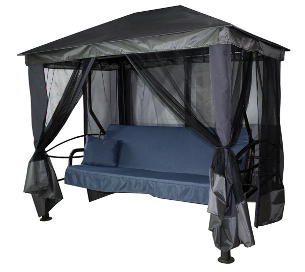 Качели -шатер 4-х местные Монреаль Премиум Делюкс(каркас графит, м/э синий рис.нет)2уп