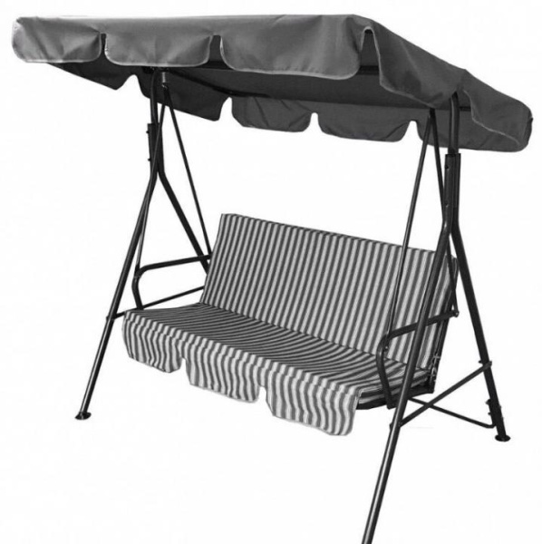 Качели садовые 2-х местные Габи(каркас черный, м/э серый, белый рис.полоска)1 уп.