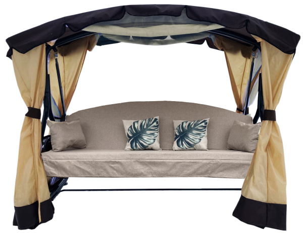 Качели садовые 4-х местные Сахара Премиум(каркас коричневый, м/э бежевый рис.нет)2 уп.