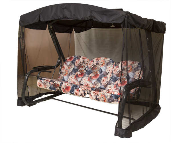 Качели садовые 3-х местные Мастак Премиум меб.ткань(каркас антрацит, м/э разноцветный рис.цветы)2 уп