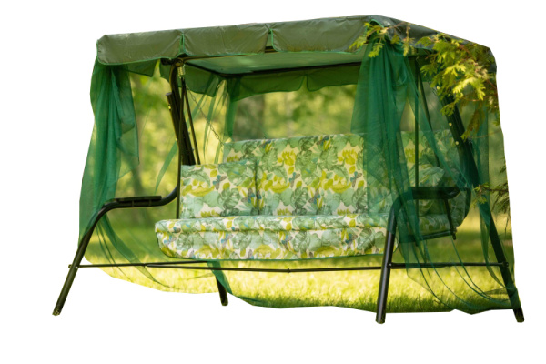 Качели садовые 3-х местные Варна(каркас зеленый, м/э разноцветный рис.листья)1 уп.