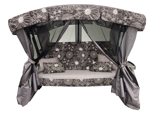 Качели садовые 3-х местные Ранго Премиум Флора(каркас графит, м/э черный рис.белые цветы)2 уп.