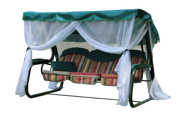 Качели садовые 3-х местные Мастак-3(каркас зеленый, м/э разноцветный рис.полоска)2 уп.