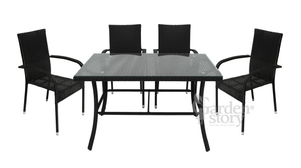 Набор мебели Парис  (4 стула Парис "без подушек"+стол 120см, каркас черн, ротанг черный) 