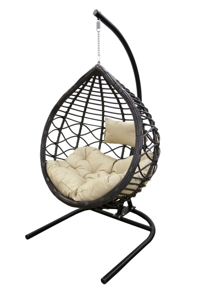 Кресло подвесное Вирджиния (стойка+основание.черн.,корзн.темн-корич.,подуш.беж. 3уп. (В))