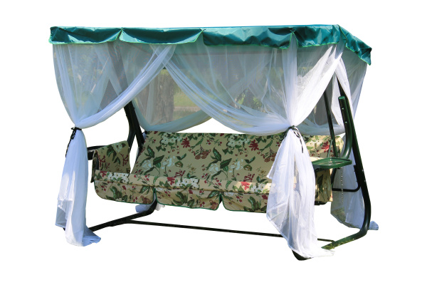 Качели садовые 3-х местные Родео-3(каркас зеленый, м/э бежевый рис.цветы)1 уп.