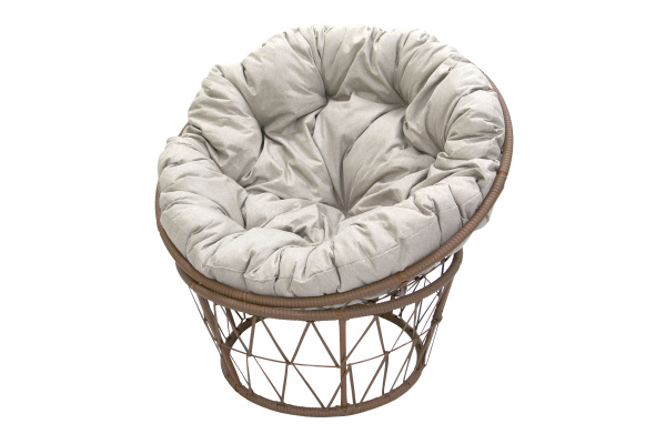 Кресло для отдыха Папасан ротанг искусственный  1уп. ( бежевый, подушка бежевая) (В) 