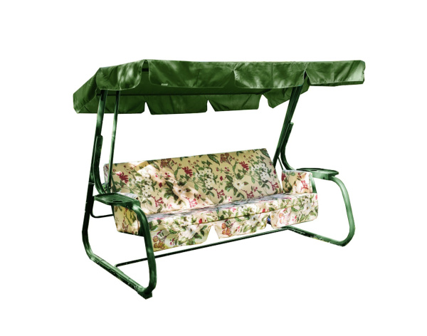 Качели садовые 3-х местные Родео(каркас зеленый, м/э бежевый рис.цветы)1 уп.