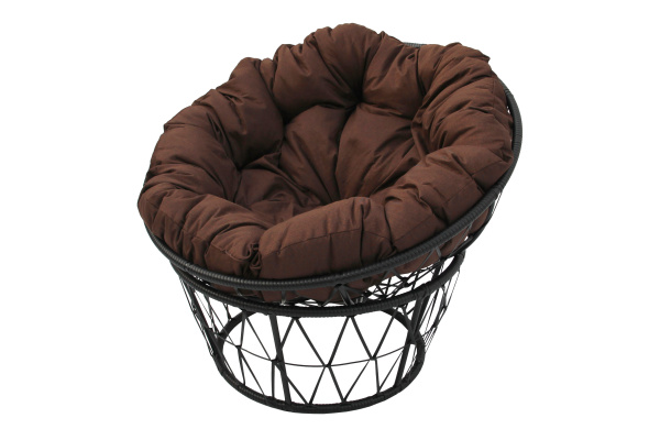 Кресло для отдыха Папасан  1уп,  ротанг искусст (черный, подушка коричневая) (В) 