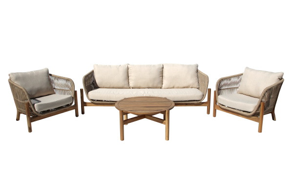 Набор мебели Риччи MAX  2 уп. (стол+2кресла+диван, бежевый, подушки бежевые) 