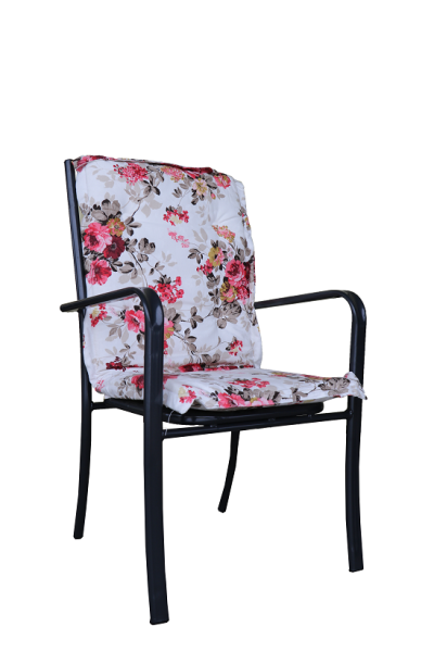 Стул к набору Ницца (каркас черный, подушка красно-серые цветы)